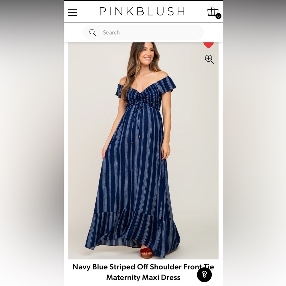 Pink Blush Maternity Navy Blue Striped Off-Shoulder Dress